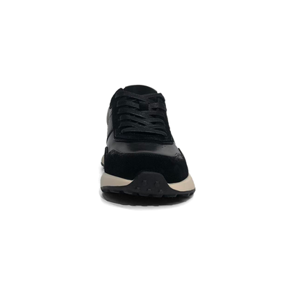 LAILE Mixed Matte Nubuck & Polished Leather Sloped Wedge Retro Trainers