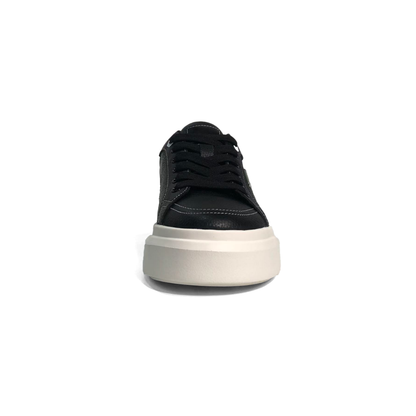 LAILE Pebble Grain Leather & Woven Fabric Hybrid Platform Skate Sneakers