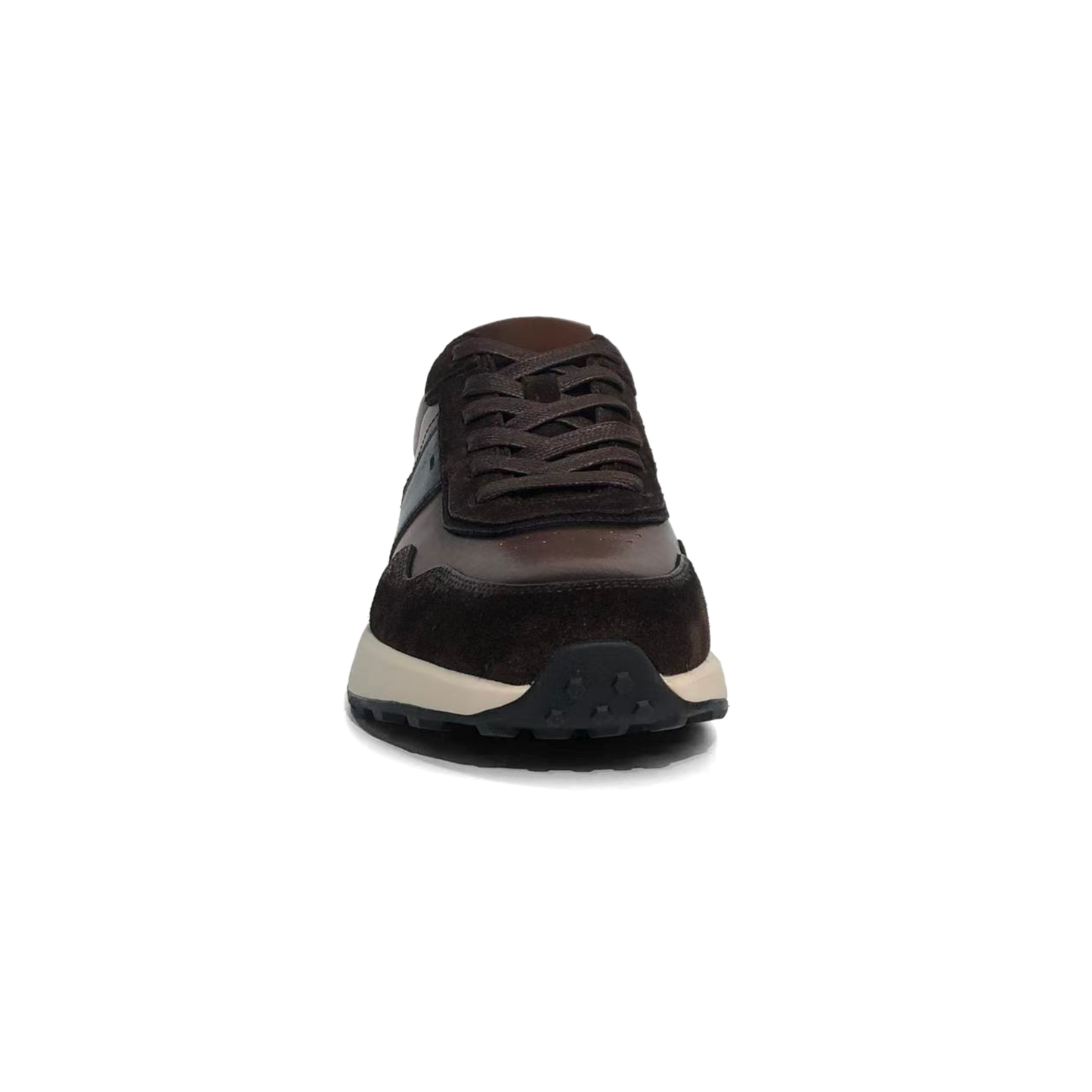 LAILE Mixed Matte Nubuck & Polished Leather Sloped Wedge Retro Trainers