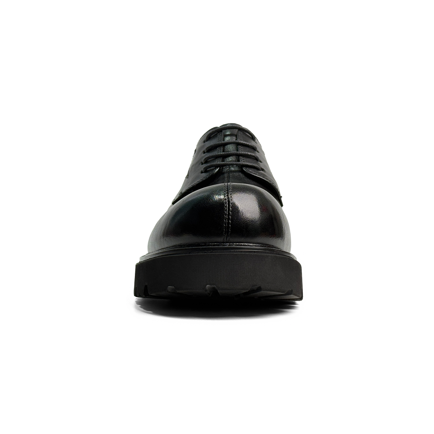 Laile Black Polished Leather Chunky Lug Sole Derby Shoes,