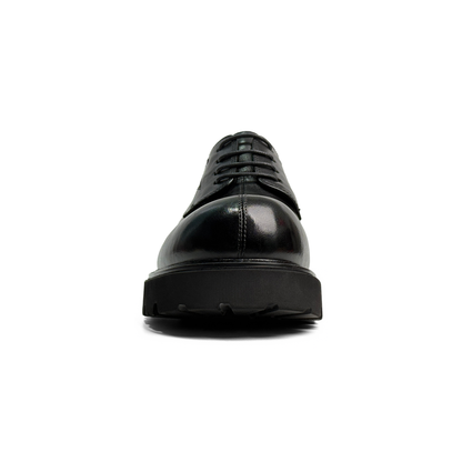 Laile Black Polished Leather Chunky Lug Sole Derby Shoes,