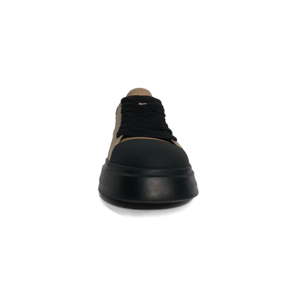 LAILE Pebble Grain Leather Contrast Shell Toe Platform Skate Sneakers