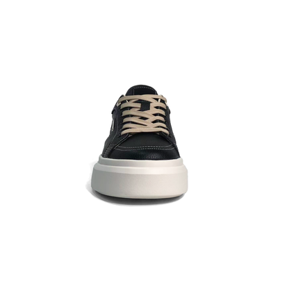 LAILE Pebble Grain Leather & Woven Fabric Hybrid Platform Skate Sneakers