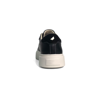 LAILE Pebble Grain Leather & Woven Fabric Hybrid Platform Skate Sneakers