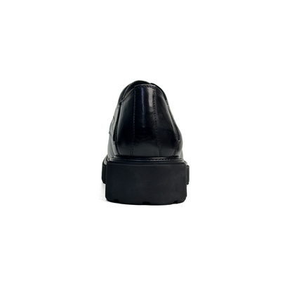 Laile Black Polished Leather Chunky Lug Sole Derby Shoes,