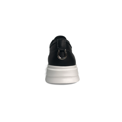 LAILE Pebble Grain Leather Contrast Shell Toe Platform Skate Sneakers