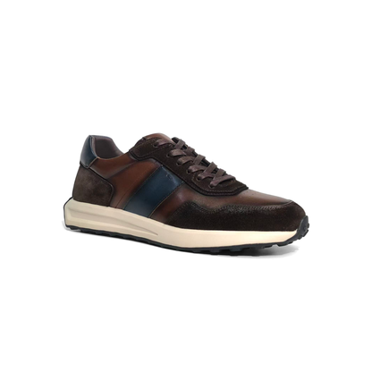 LAILE Mixed Matte Nubuck & Polished Leather Sloped Wedge Retro Trainers