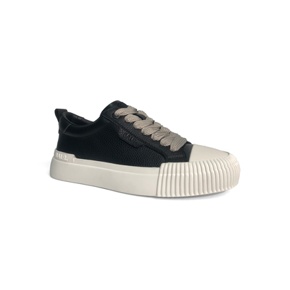 LAILE Pebble Grain Leather Ribbed Shell Toe Platform Skate Sneakers