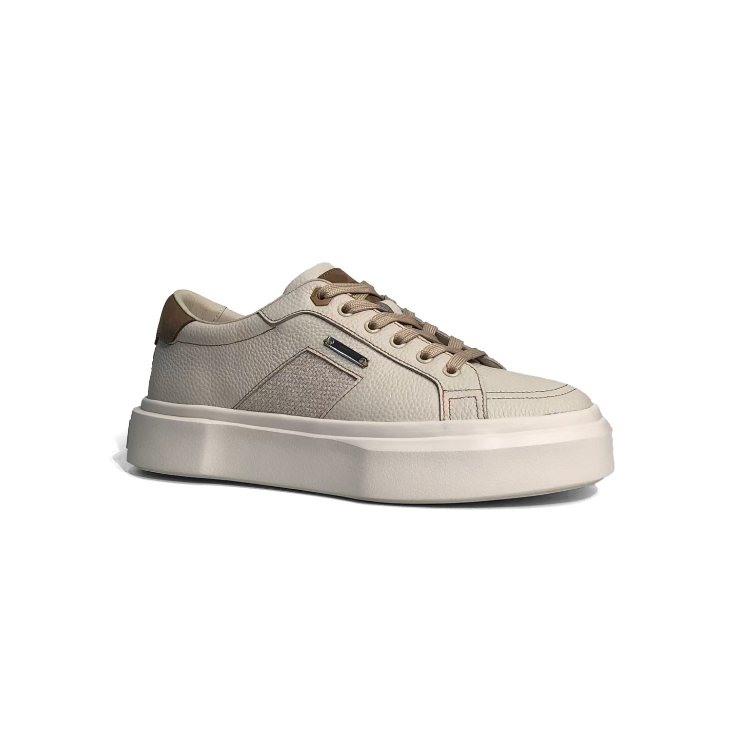 LAILE Pebble Grain Leather & Woven Fabric Hybrid Platform Skate Sneakers