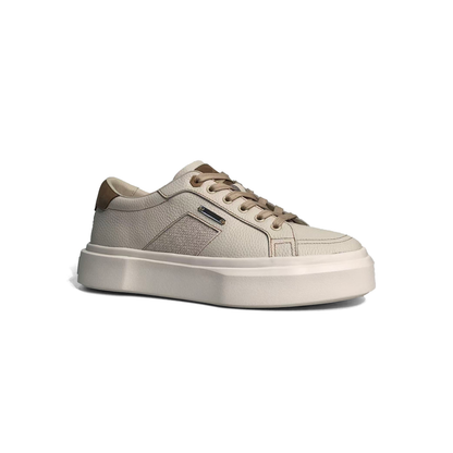 LAILE Pebble Grain Leather & Woven Fabric Hybrid Platform Skate Sneakers