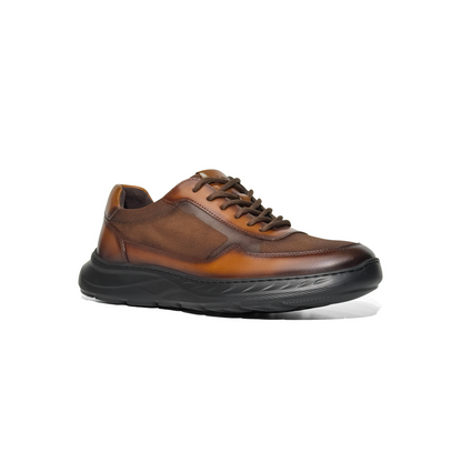 LAILE Black Warrior Casual Men's Leather Shoes, Genuine Leather and Mesh, Breathable, Comfortable, Thick Sole, Versatile