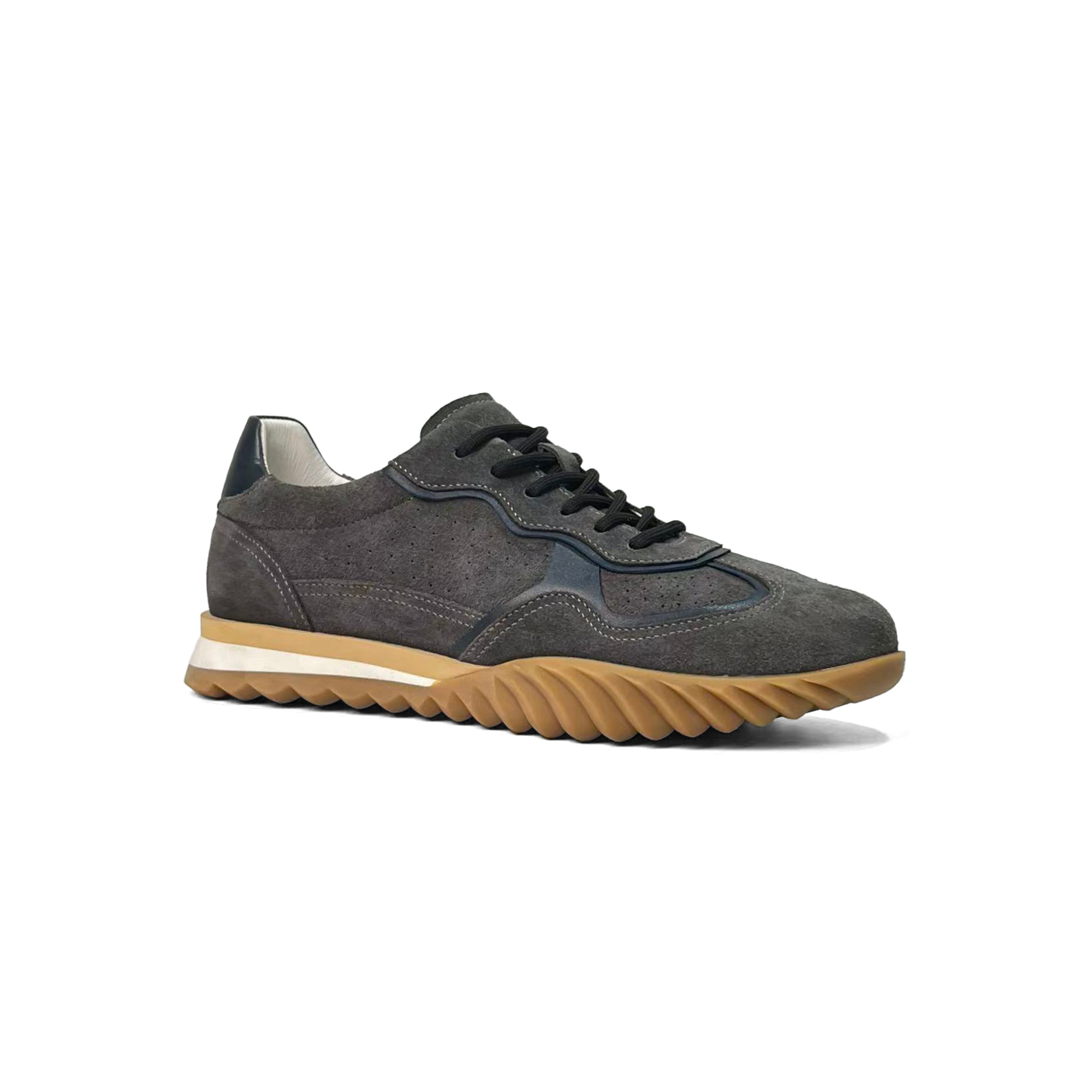 LAILE Contrast White Trim Perforated Suede Wave Gum Sole Retro Trainers