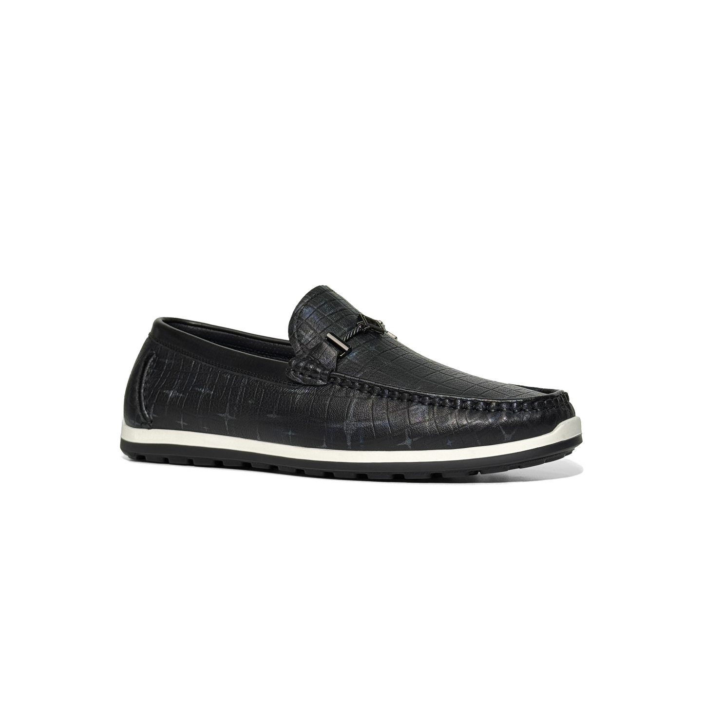LAILE Iridescent Croc Embossed Leather Slip-On Loafers