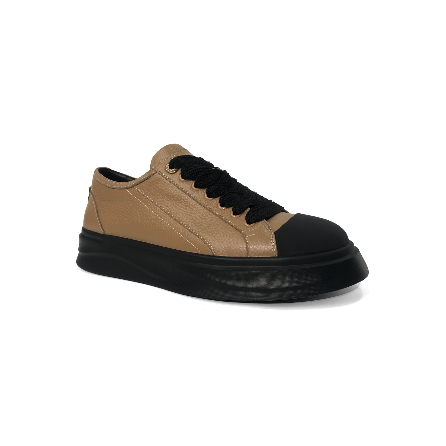LAILE Pebble Grain Leather Contrast Shell Toe Platform Skate Sneakers