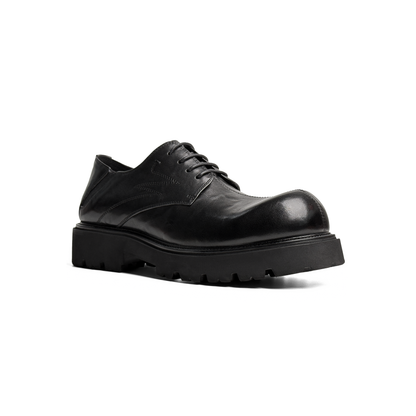 Laile Black Polished Leather Chunky Lug Sole Derby Shoes,
