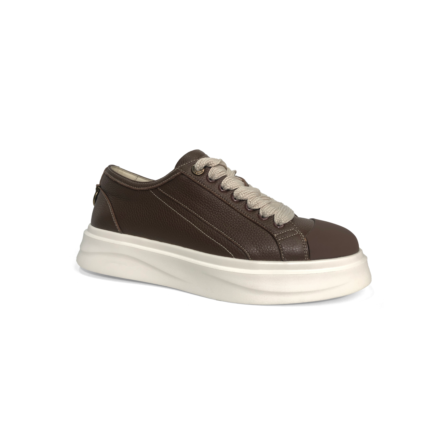 LAILE Pebble Grain Leather Contrast Shell Toe Platform Skate Sneakers