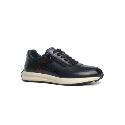 LAILE Two-Tone Burnished Leather Side Zip Wedge Retro Trainers