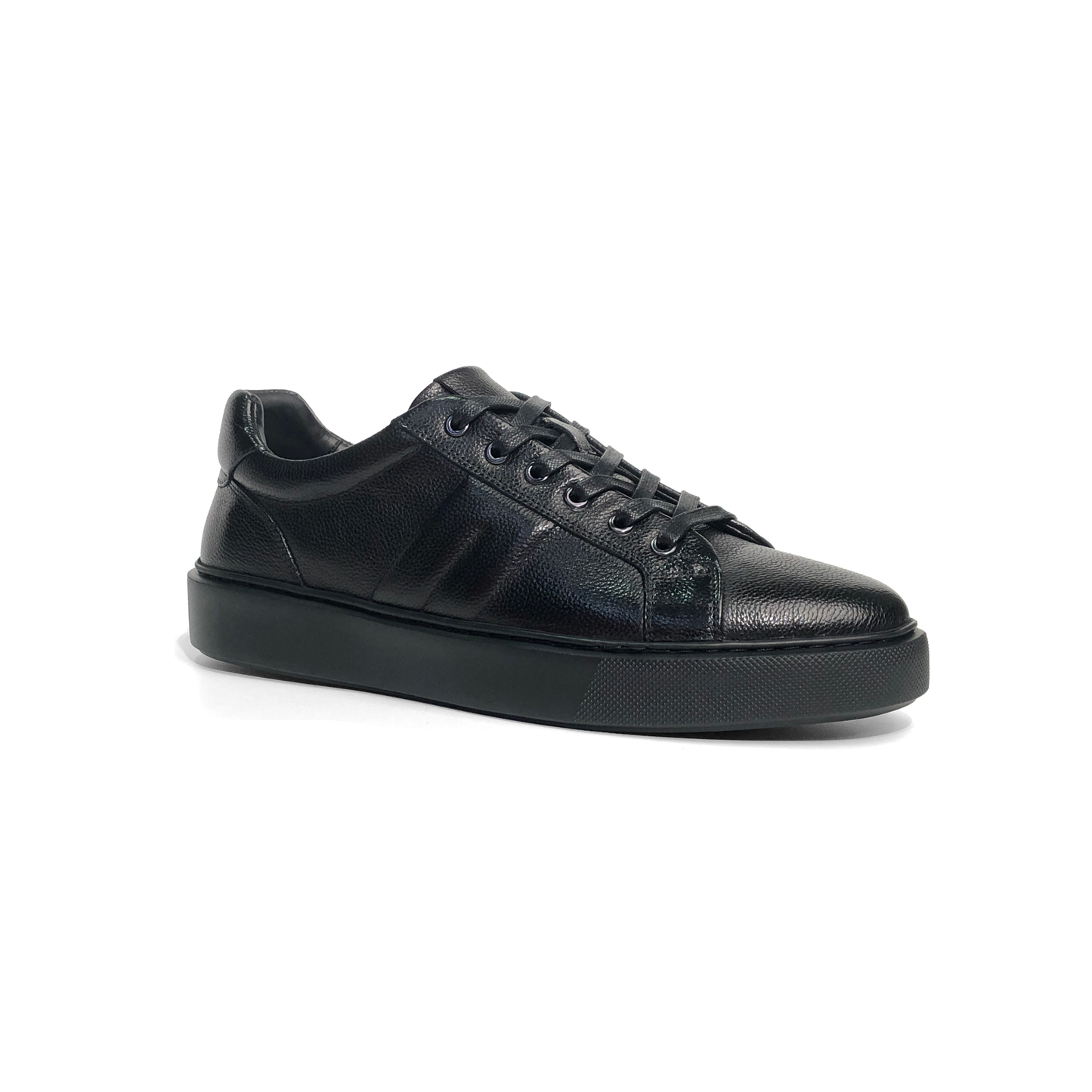 LAILE Natural Pebble Grain Leather Geometric Embossed Strap Platform Business Sneakers