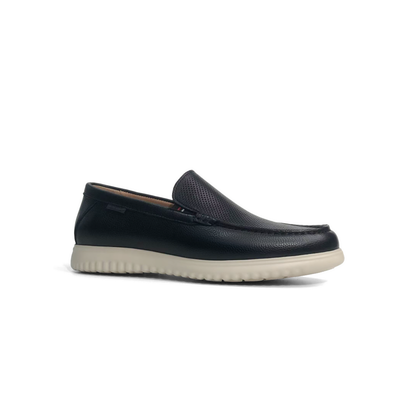 LAILE Dual Texture Perforated Penny Slip-On Loafers