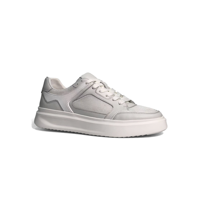 LAILE Mixed Mesh & Smooth Leather Platform Skate Sneakers