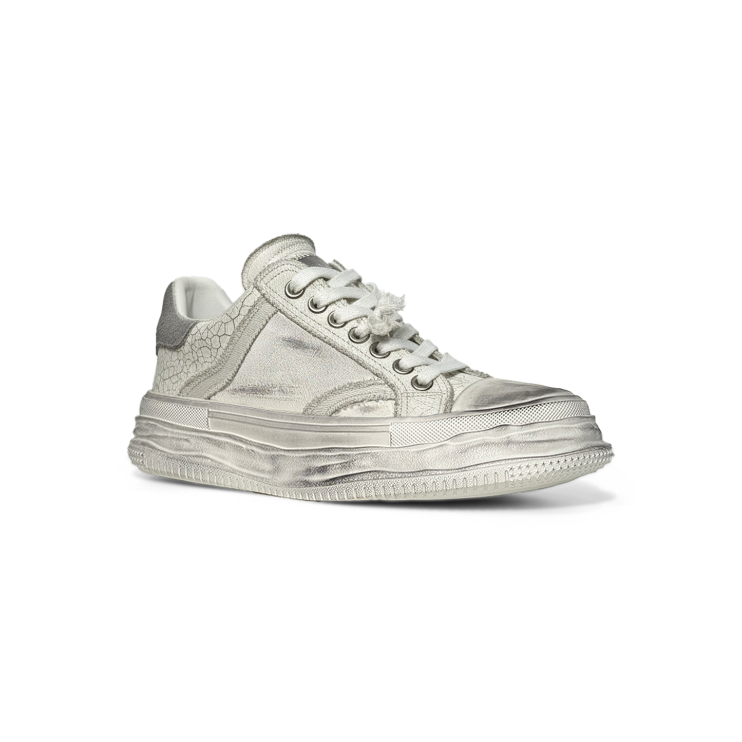 LAILE Vintage Distressed Cracked Leather  Hybrid Platform Skate Sneakers