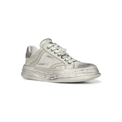 LAILE Vintage Distressed Cracked Leather  Hybrid Platform Skate Sneakers
