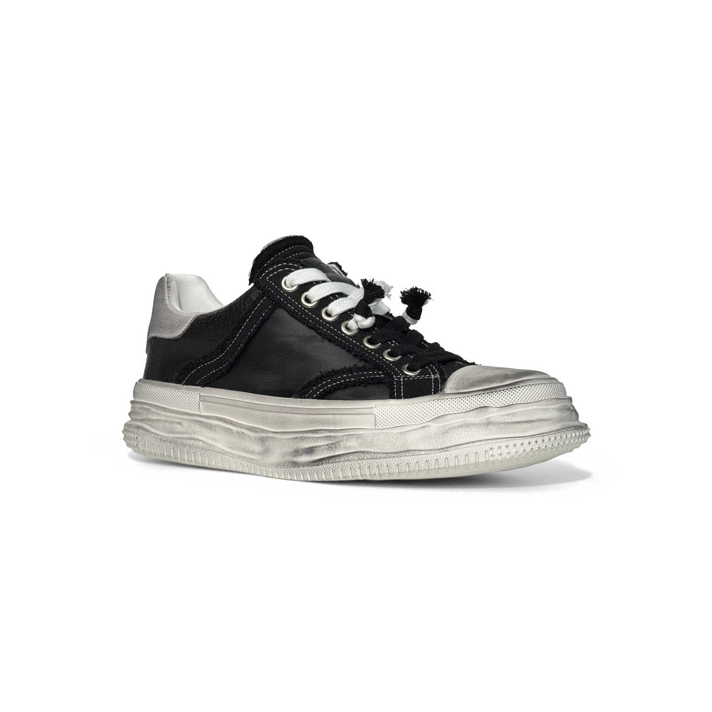 LAILE Vintage Distressed Cracked Leather  Hybrid Platform Skate Sneakers