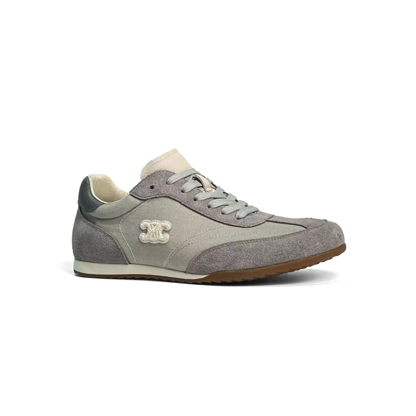 LAILE Dual Tone Suede & Woven Canvas Flat Gum Sole Retro Trainers