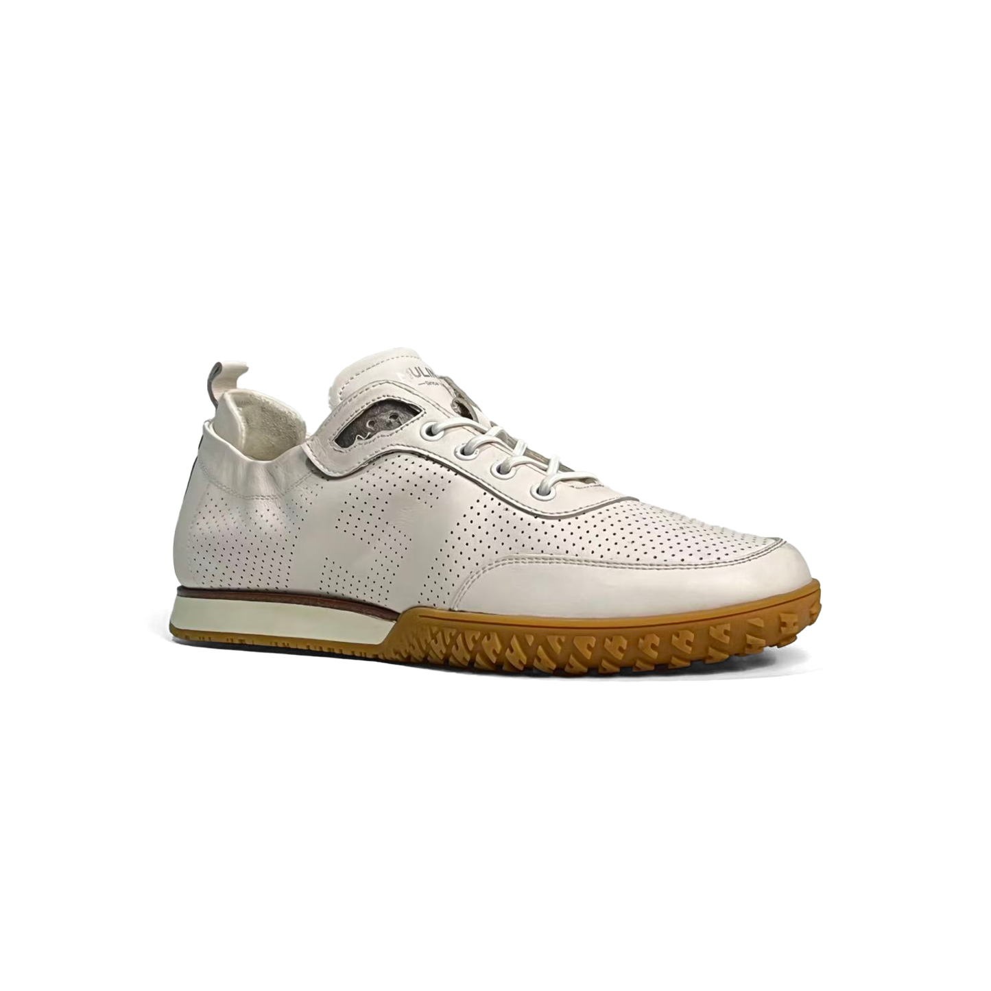 LAILE Full Micro Perforated Leather Toggle Quick Lace Retro Gum Sole Trainers
