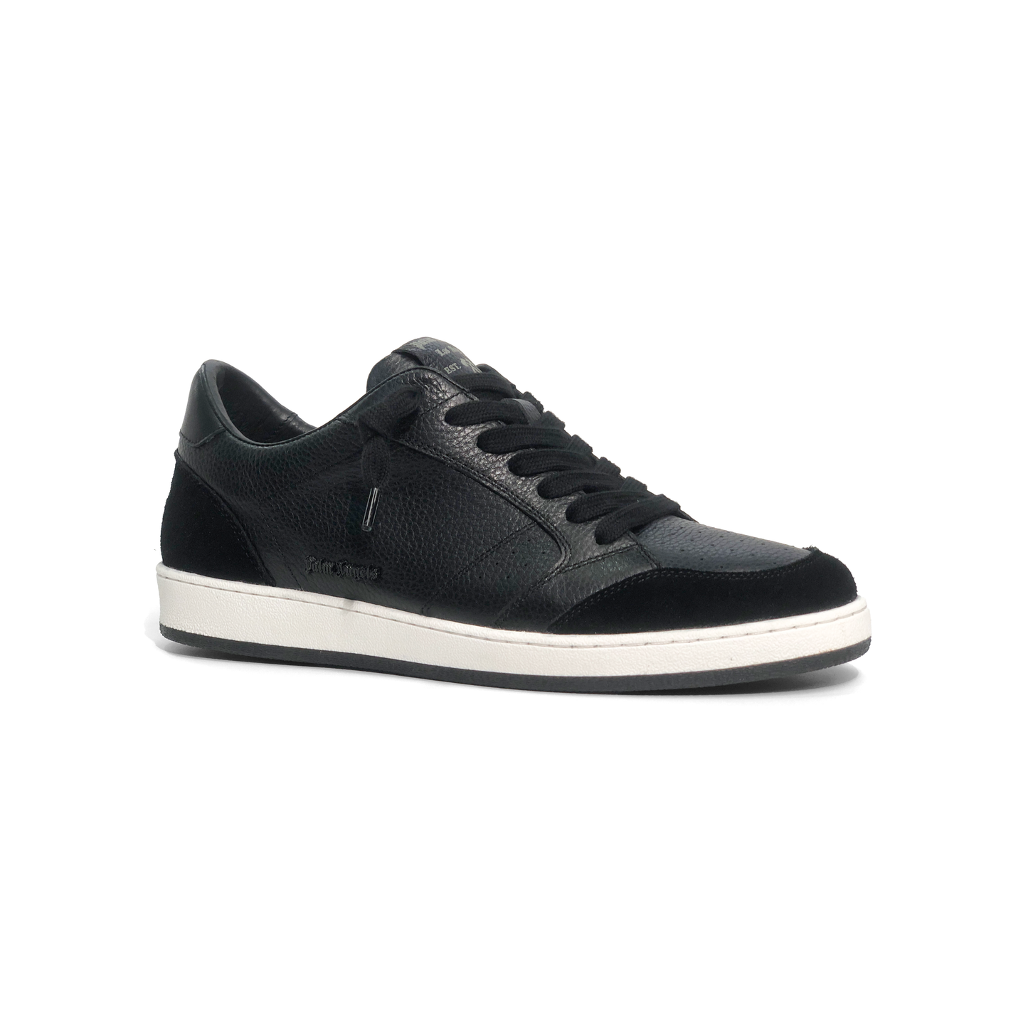 LAILE Pebble Grain Leather & Matte Nubuck Hybrid Low-Top Court Sneakers