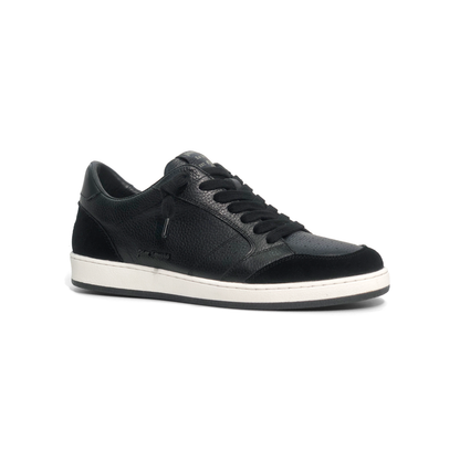 LAILE Pebble Grain Leather & Matte Nubuck Hybrid Low-Top Court Sneakers