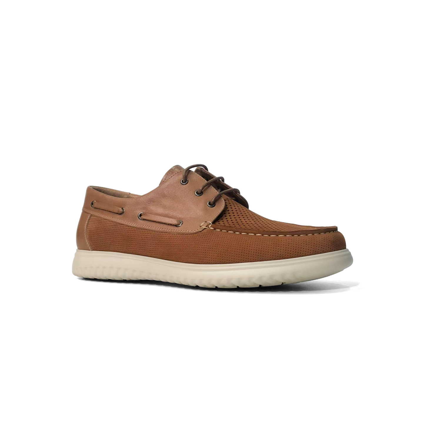 LAILE Micro Perforated Full Grain Leather Moc Toe Boat Shoes