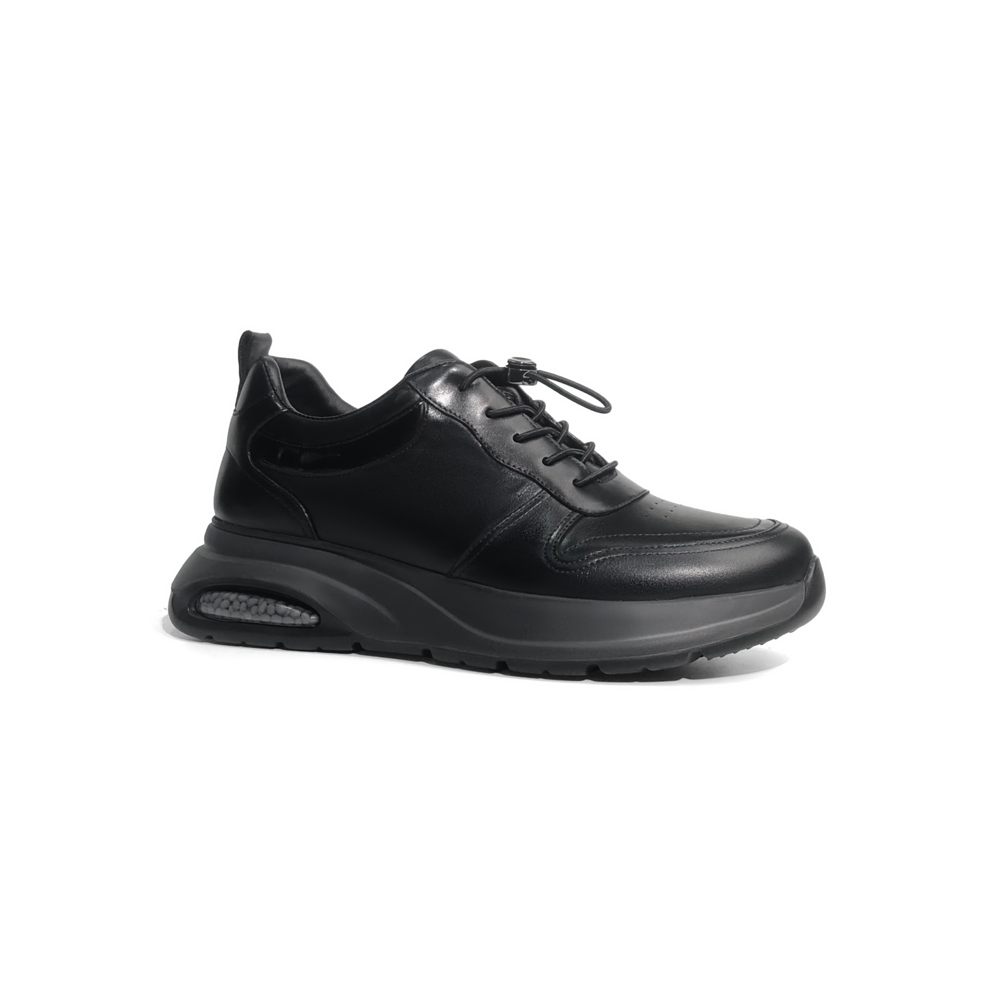 LAILE Black Full Grain Leather Air Cushion Platform Sneakers