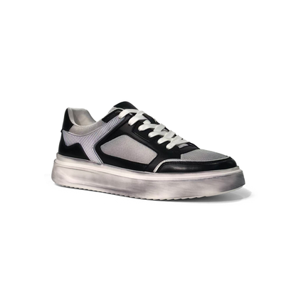LAILE Mixed Mesh & Smooth Leather Platform Skate Sneakers