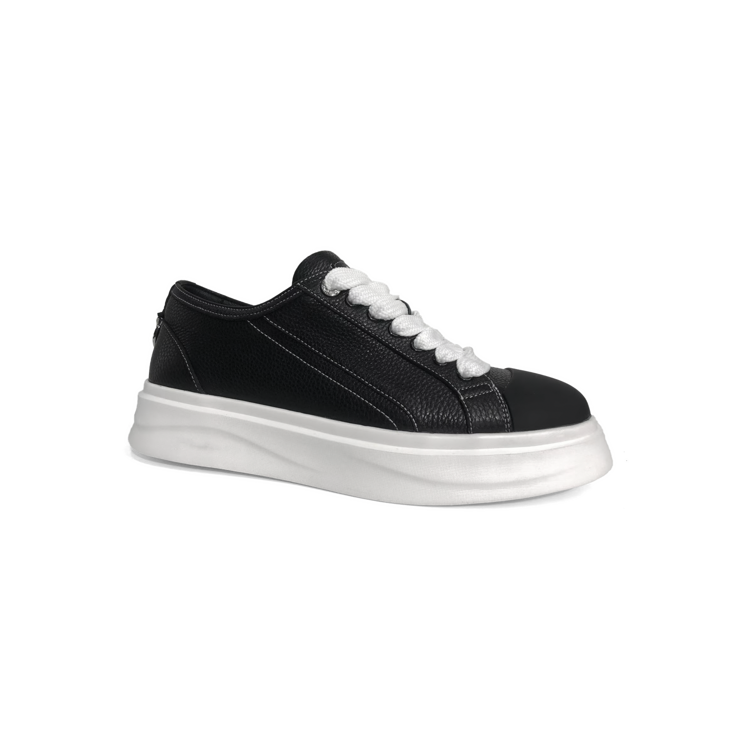 LAILE Pebble Grain Leather Contrast Shell Toe Platform Skate Sneakers