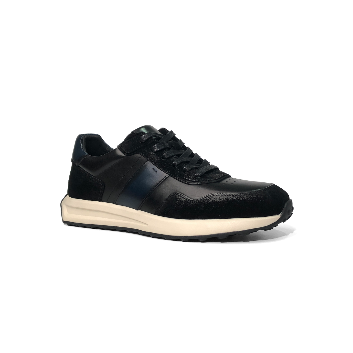 LAILE Mixed Matte Nubuck & Polished Leather Sloped Wedge Retro Trainers