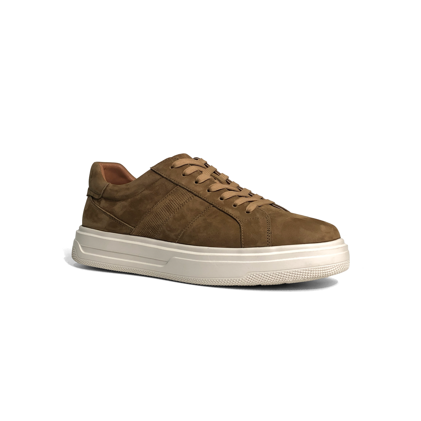 LAILE Matte Nubuck Perforated Stripe Platform Skate Sneakers