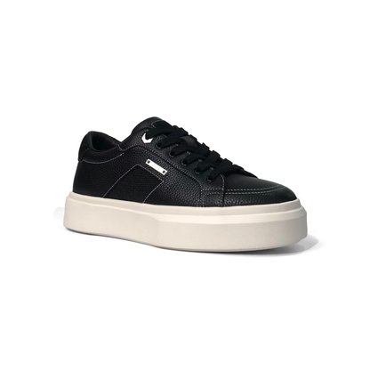 LAILE Pebble Grain Leather & Woven Fabric Hybrid Platform Skate Sneakers
