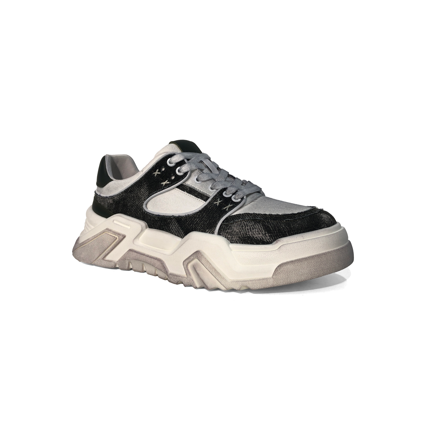 LAILE Two-Tone Canvas Leather Chunky Geometric Platform Skate Sneakers