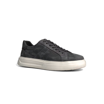LAILE Matte Nubuck Perforated Stripe Platform Skate Sneakers
