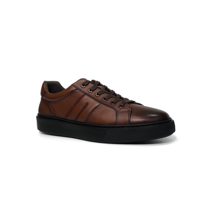 LAILE Pebble Grain Antiqued Leather Platform Business Sneakers