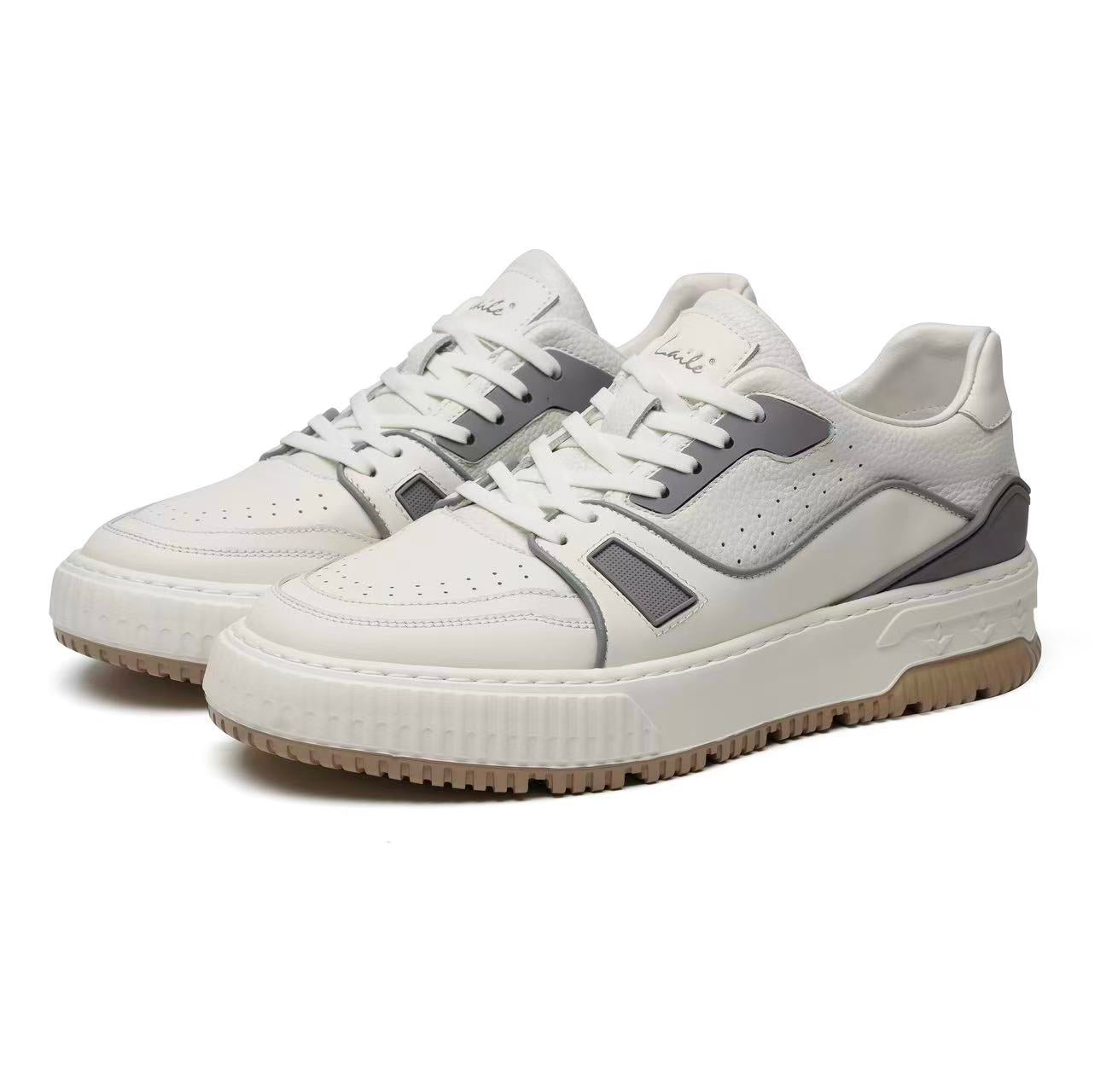 LAILE RetroCraft Leather Low-Top Sneakers for Men – Minimalist Design, Soft Comfort, Everyday Versatility